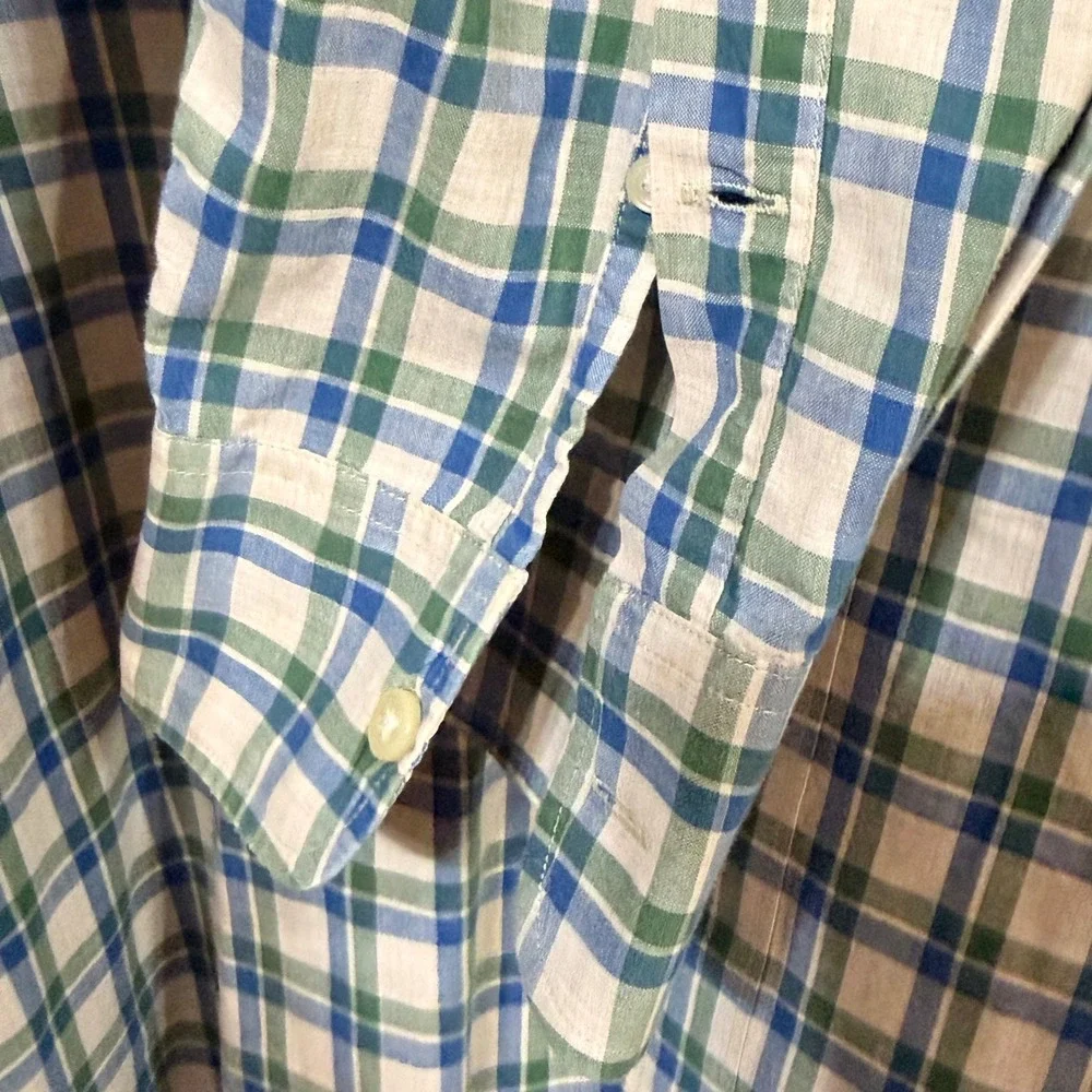J. Crew Mens XL Classic Fit Plaid Button Down Shirt Blue Green White Cotton